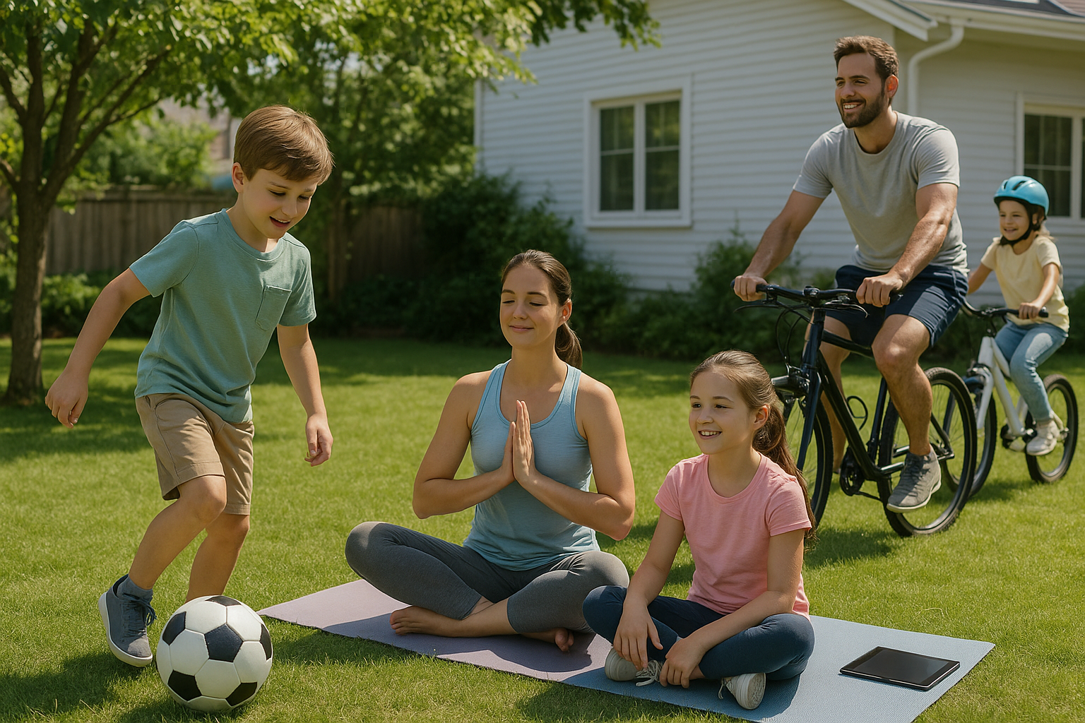 Une famille dans un environnement saint qui démontre  comment le sport peut aider les enfants à réduire leur temps d'écran et développer des habitudes saines. Conseils pratiques pour les parents.